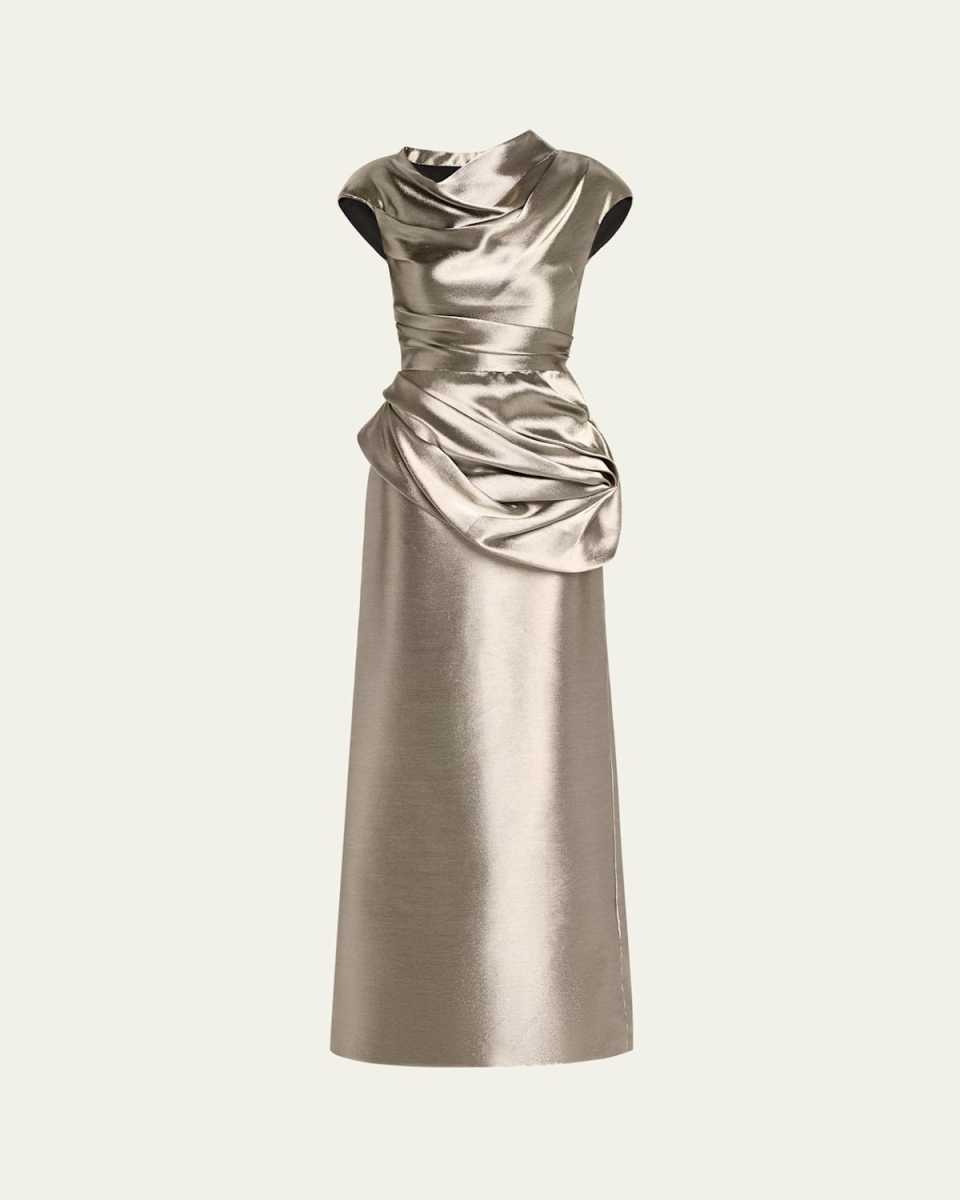 Sophia Draped Liquid Metallic Silk Column Gown